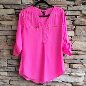 Rue 21 Hot Pink w/Gold Zipper Sheer blouse